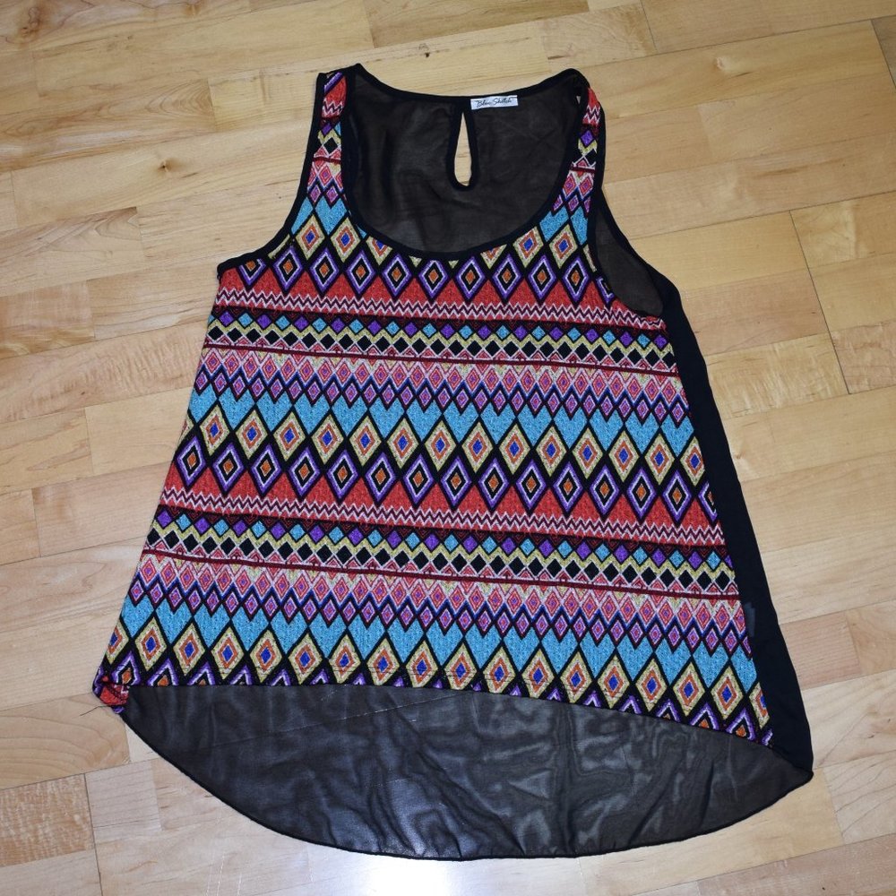 BLUE SKETCH Women's Sz S Chiffon Back TANK Blouse